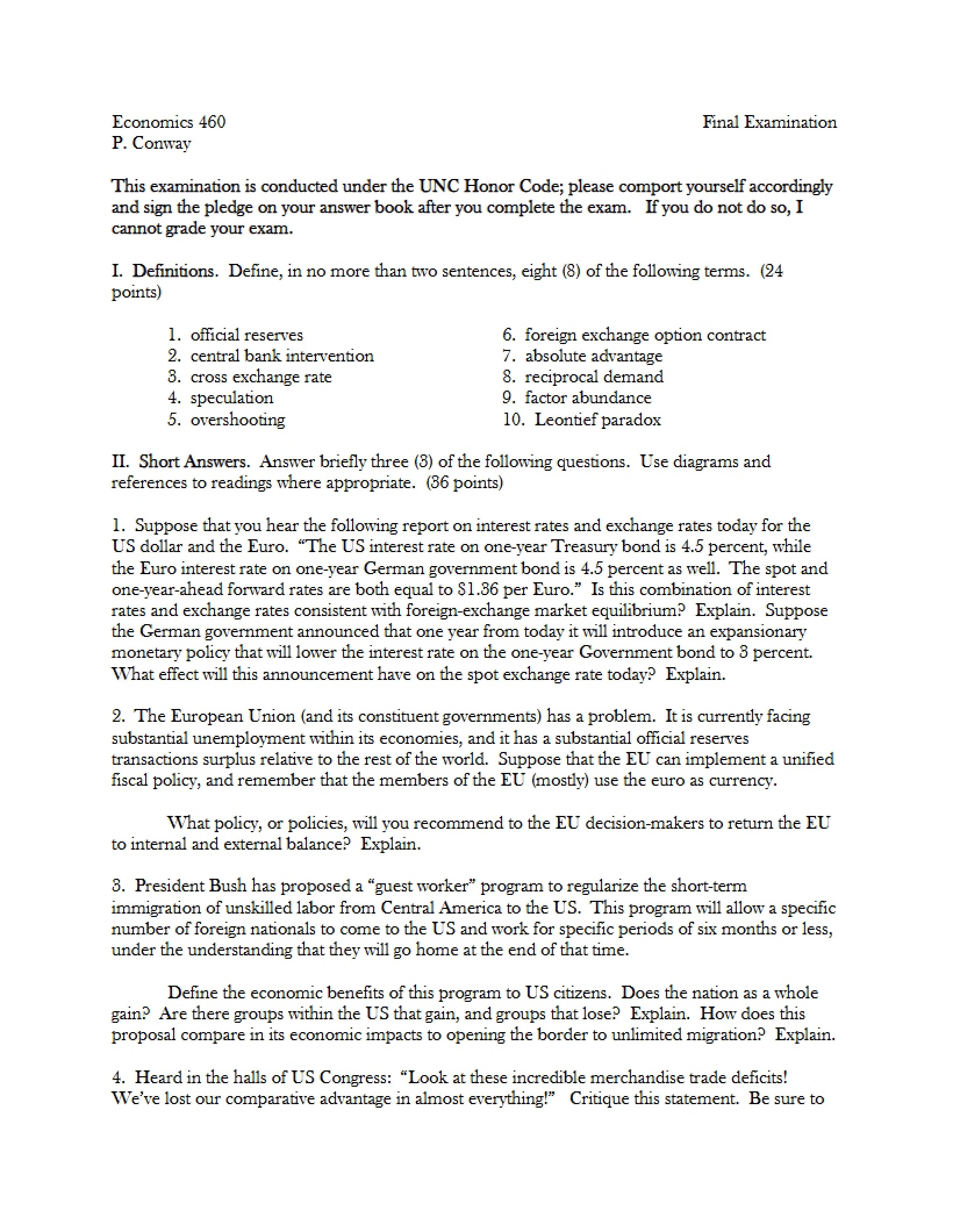 Final Exam for International Economics