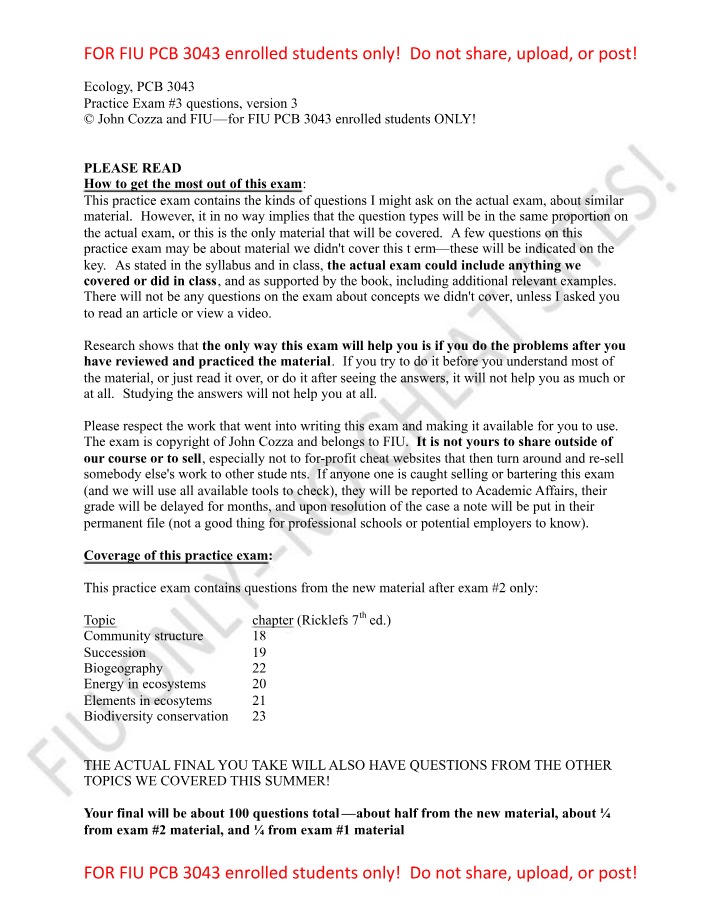 Community Structure - Ecology Practice Exam Questions