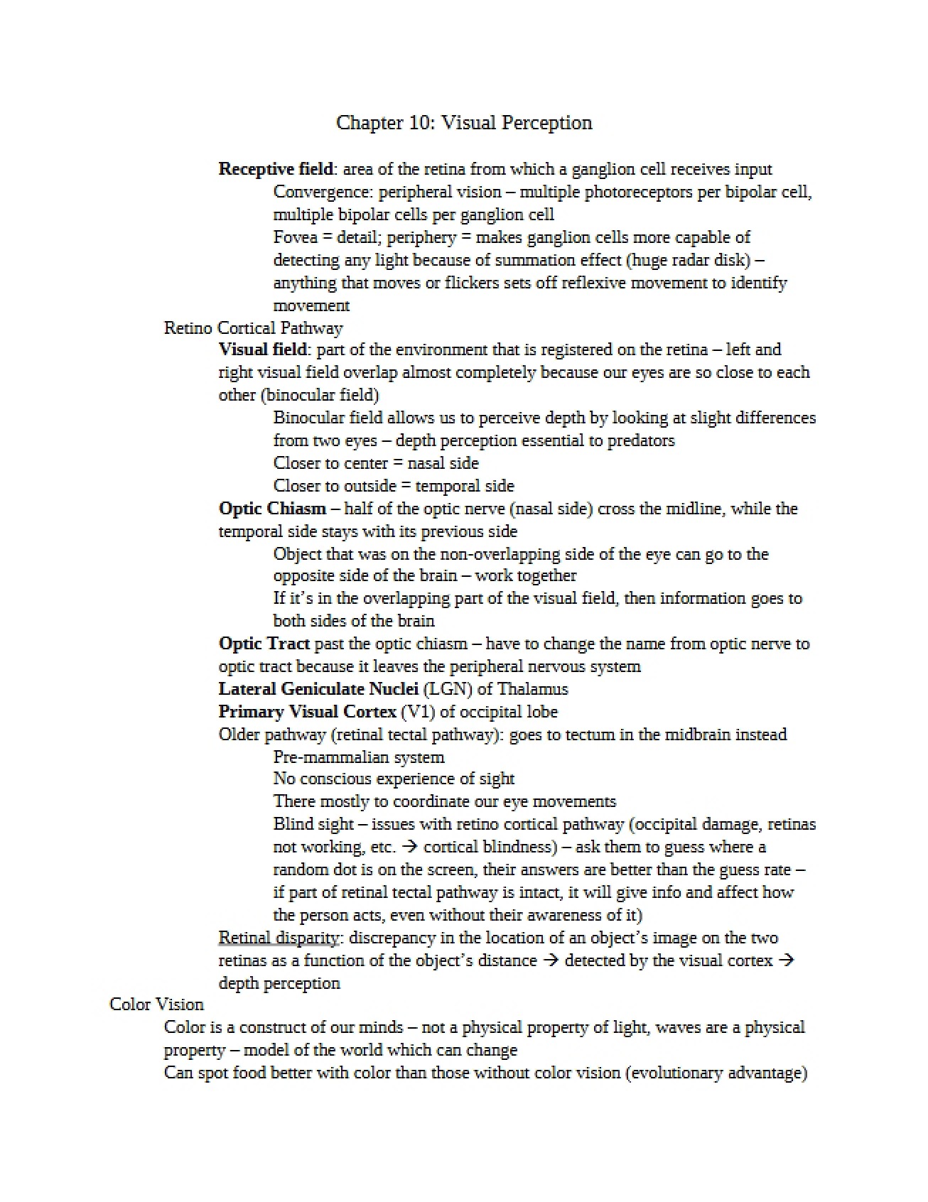 Visual Perception Overview - Chapter 10 Part 1