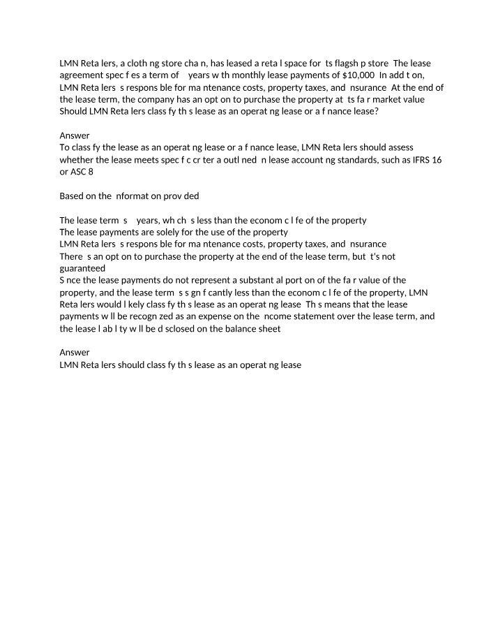 Operating vs. Finance Lease Classification