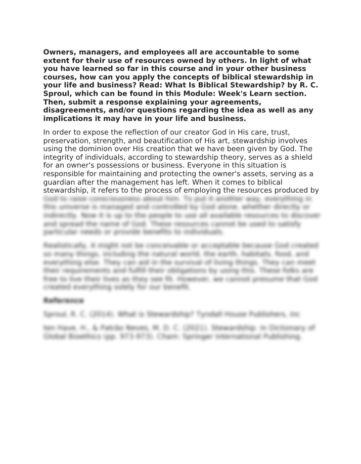 Biblical Stewardship - Applying Concepts to Life