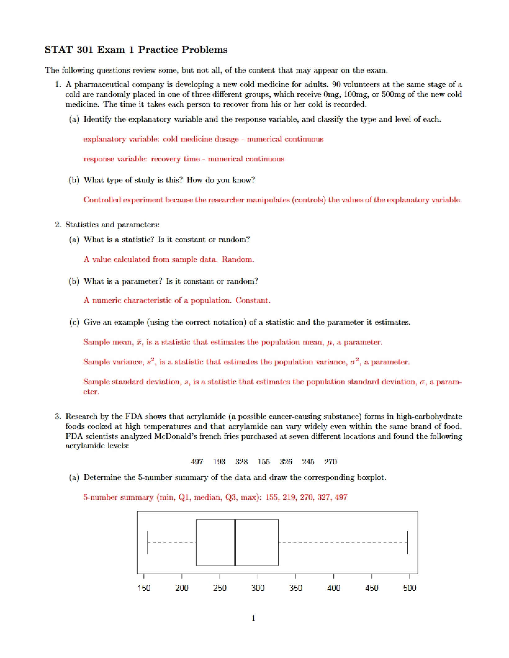 Solutions for Exam 1 Practice Problems