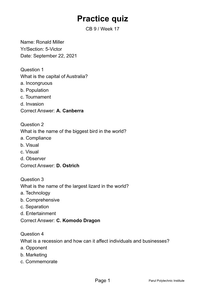 CB 9 Week 17 Practice Quiz