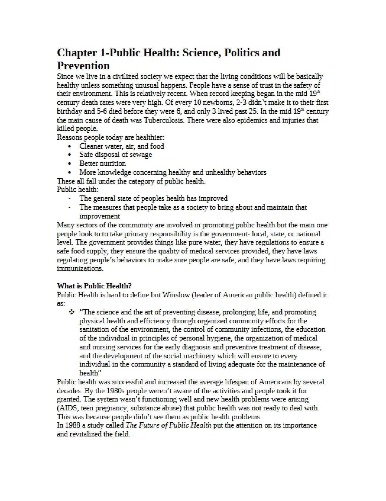 Public Health (Science, Politics, Prevention) Chapter 1