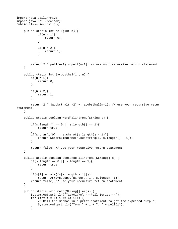 Calculating Terms and Palindrome Checking for Recursive Pell and Jacobsthal Series