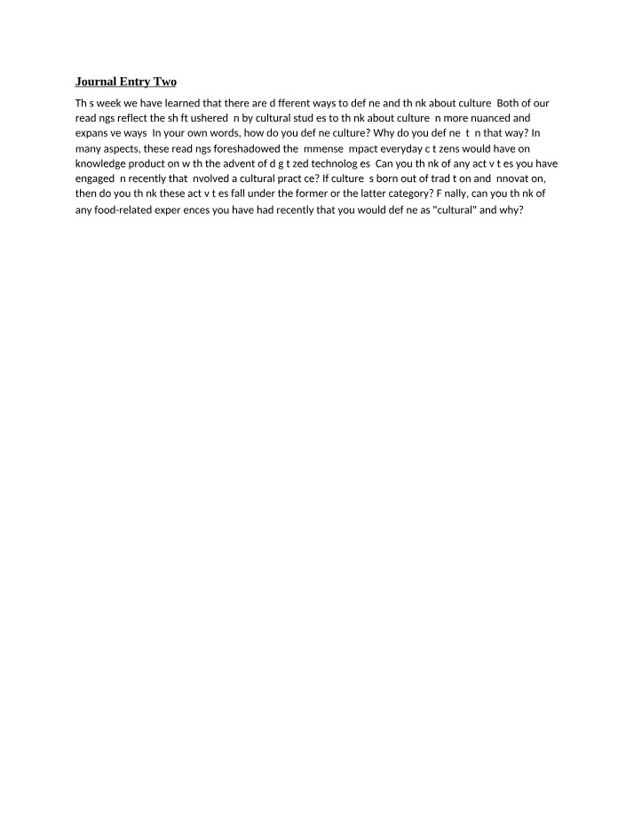 Culture Definitions, Impacts, and Food Experiences