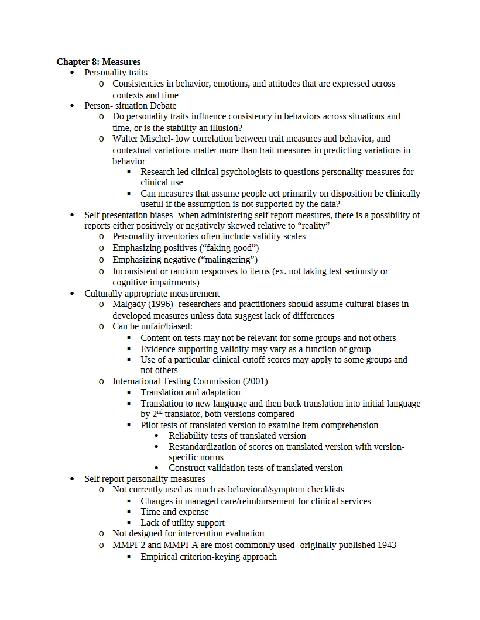 Eighth Chapter Measures