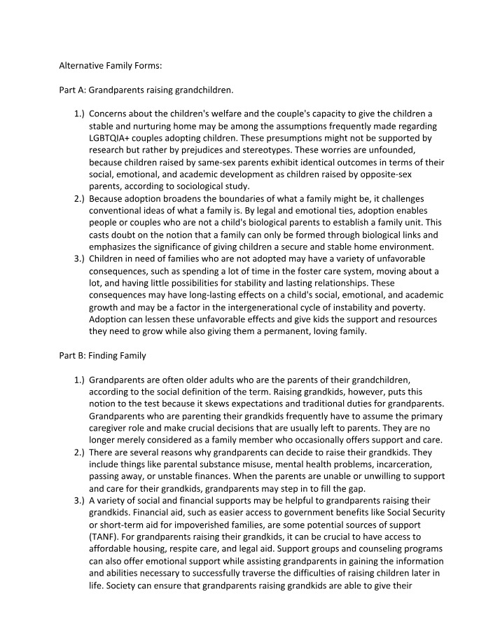 LGBTQIA+ Couples' Adoption and Grandparents Raising Grandchildren - Challenging Conventional Ideas