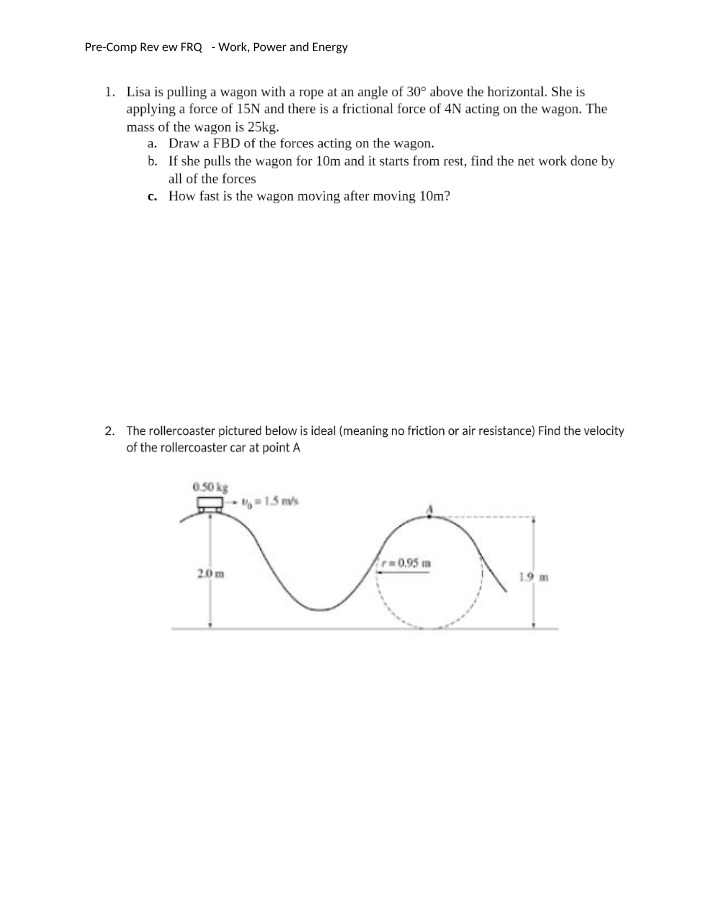 Work, Power, and Energy - Practice Pre-Comp FRQ3