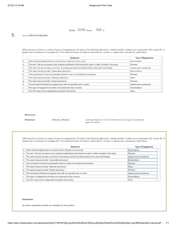 Types of Audit Engagements - Examinations and Reviews