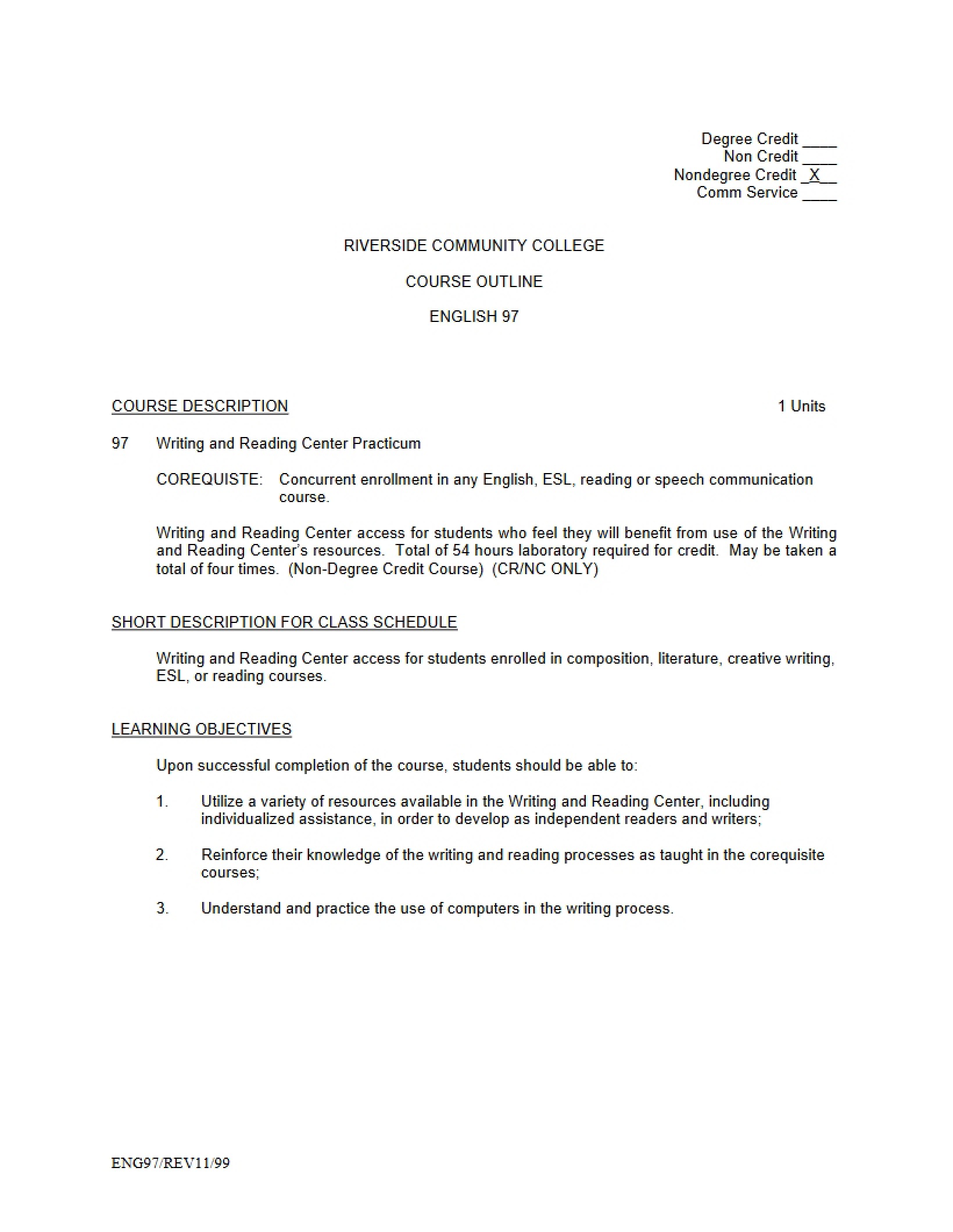 Practicum Outline for Writing Center