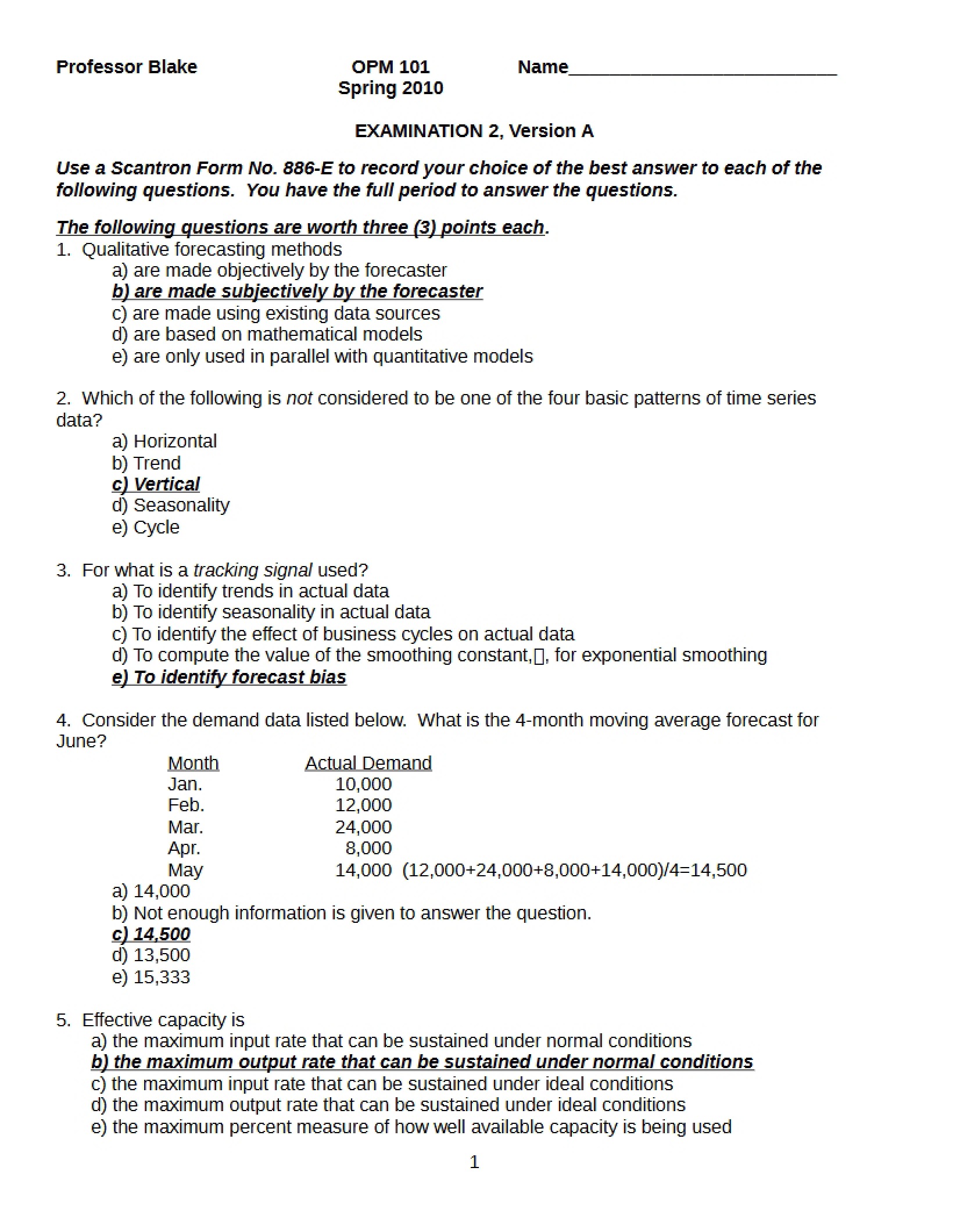 Second Exam (OPM 101)