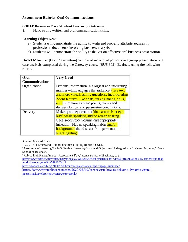 Oral Communication Rubric