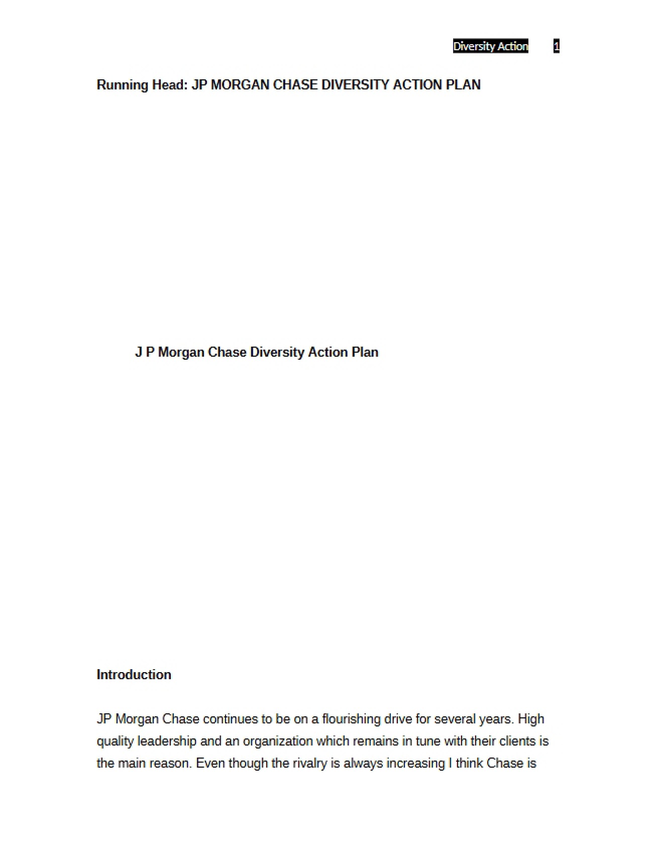Diversity Action Plan for JP Morgan Chase