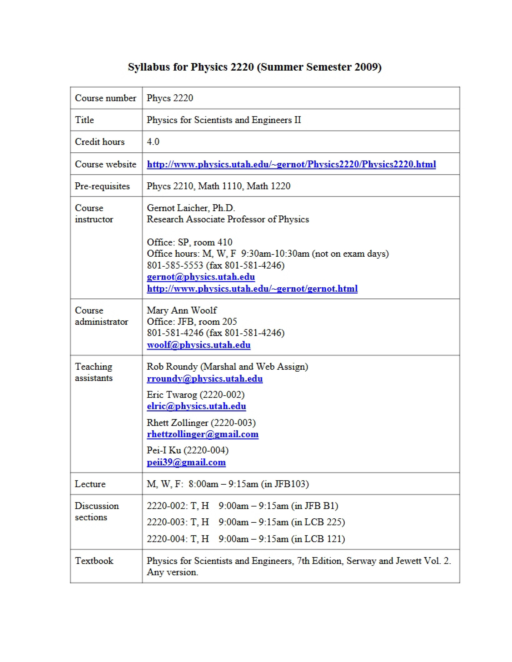 Physics II Syllabus