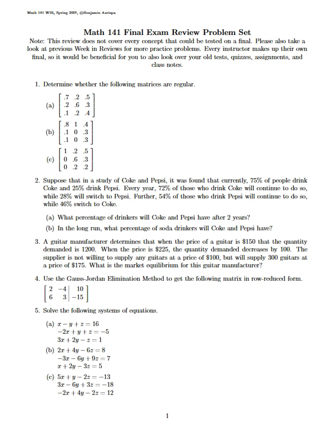 Math 141 Week in Review 11