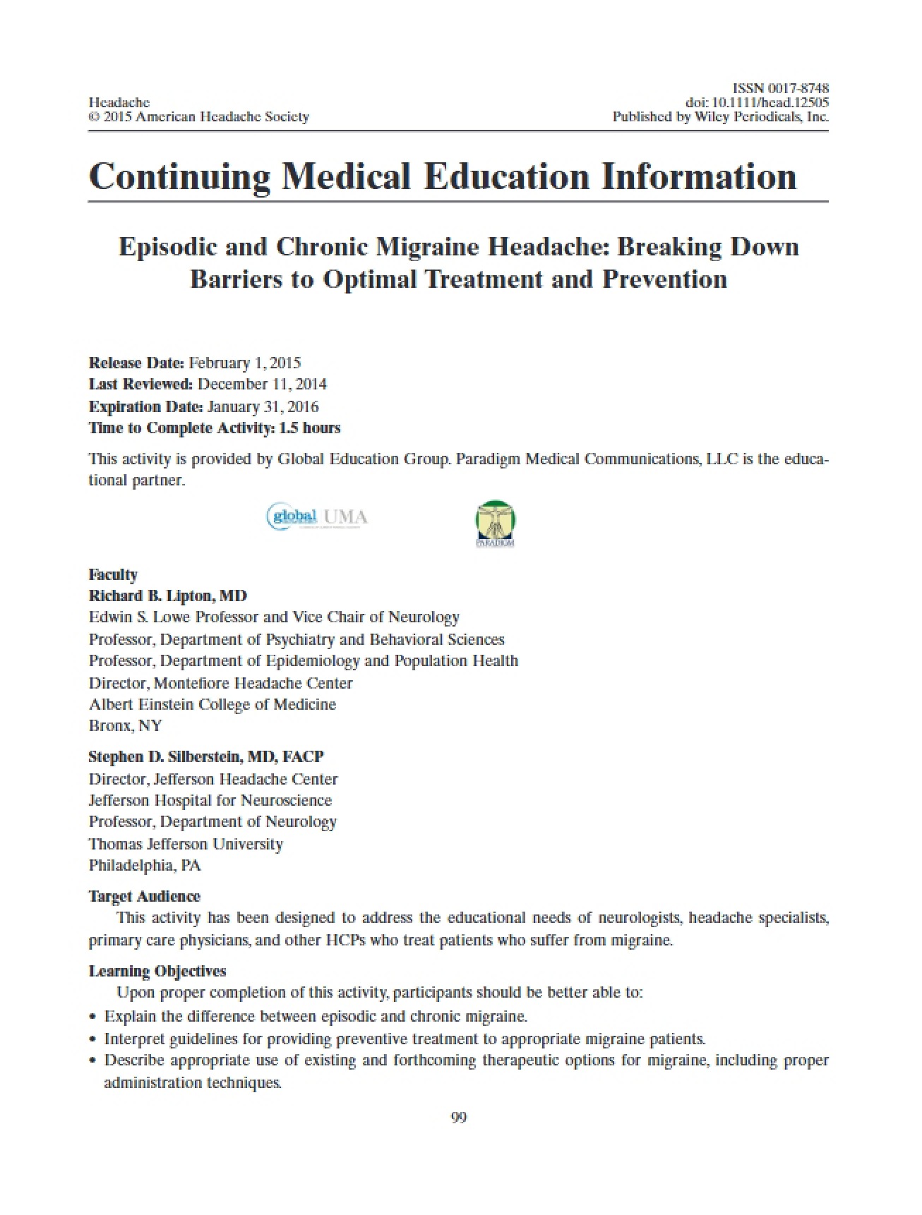 Headache Research Review (2015)