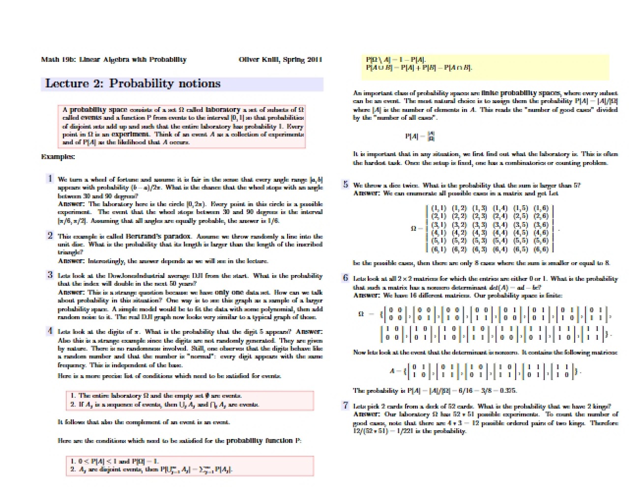 Probability Notions Lecture 2