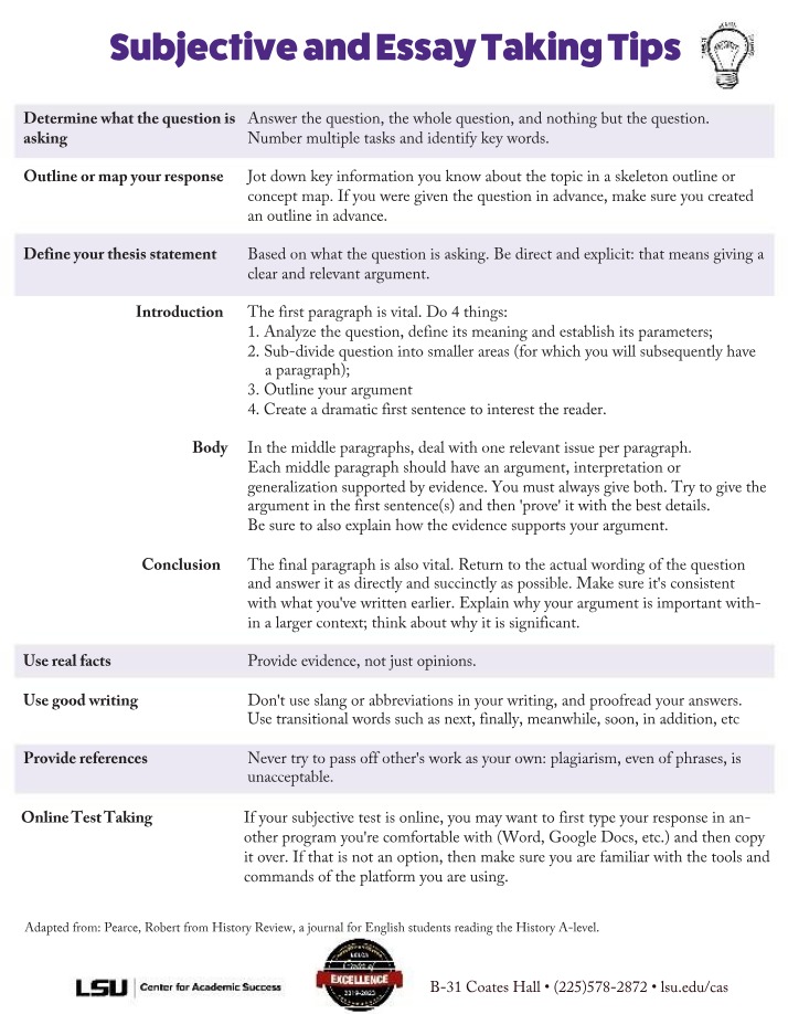 Strategies for Subjective and Essay Exams