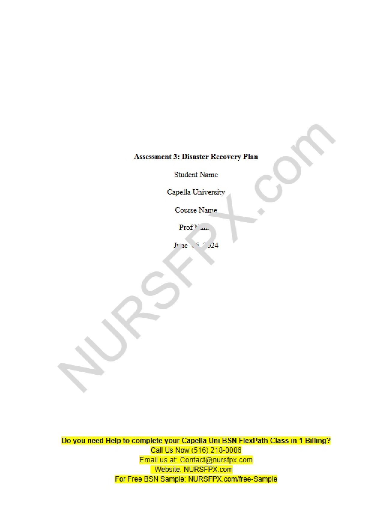 Recovery Plan for Disasters (Assessment 3) - NURS FPX 4060