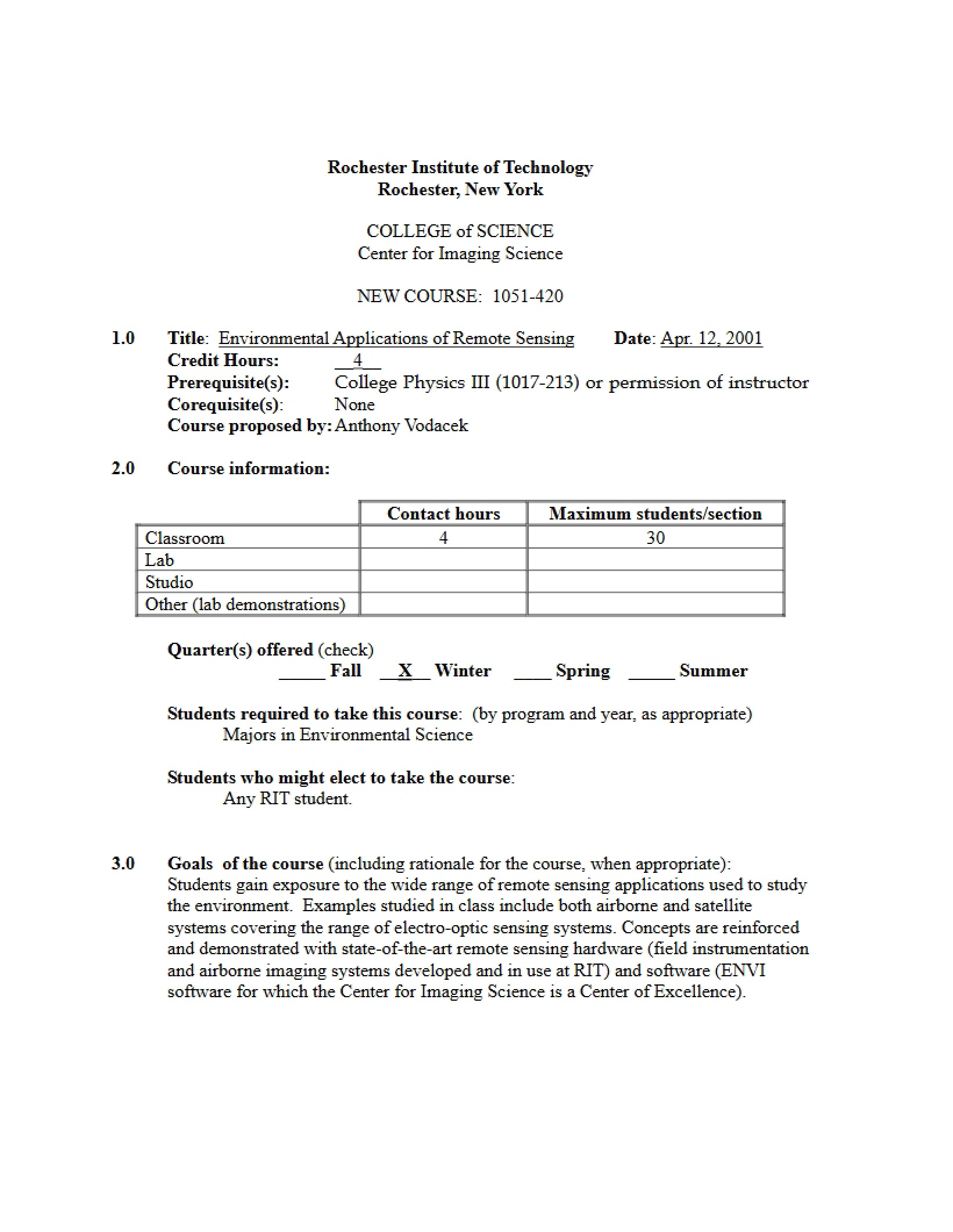 Remote Sensing Environmental Applications Outline
