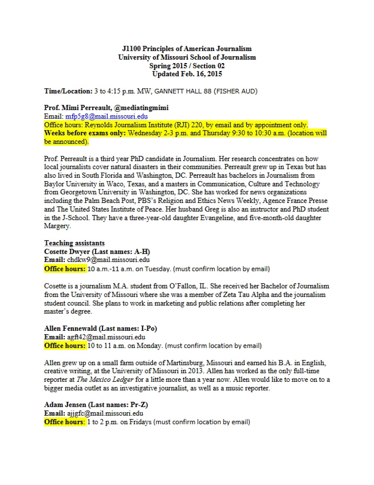 Principles of American Journalism Syllabus