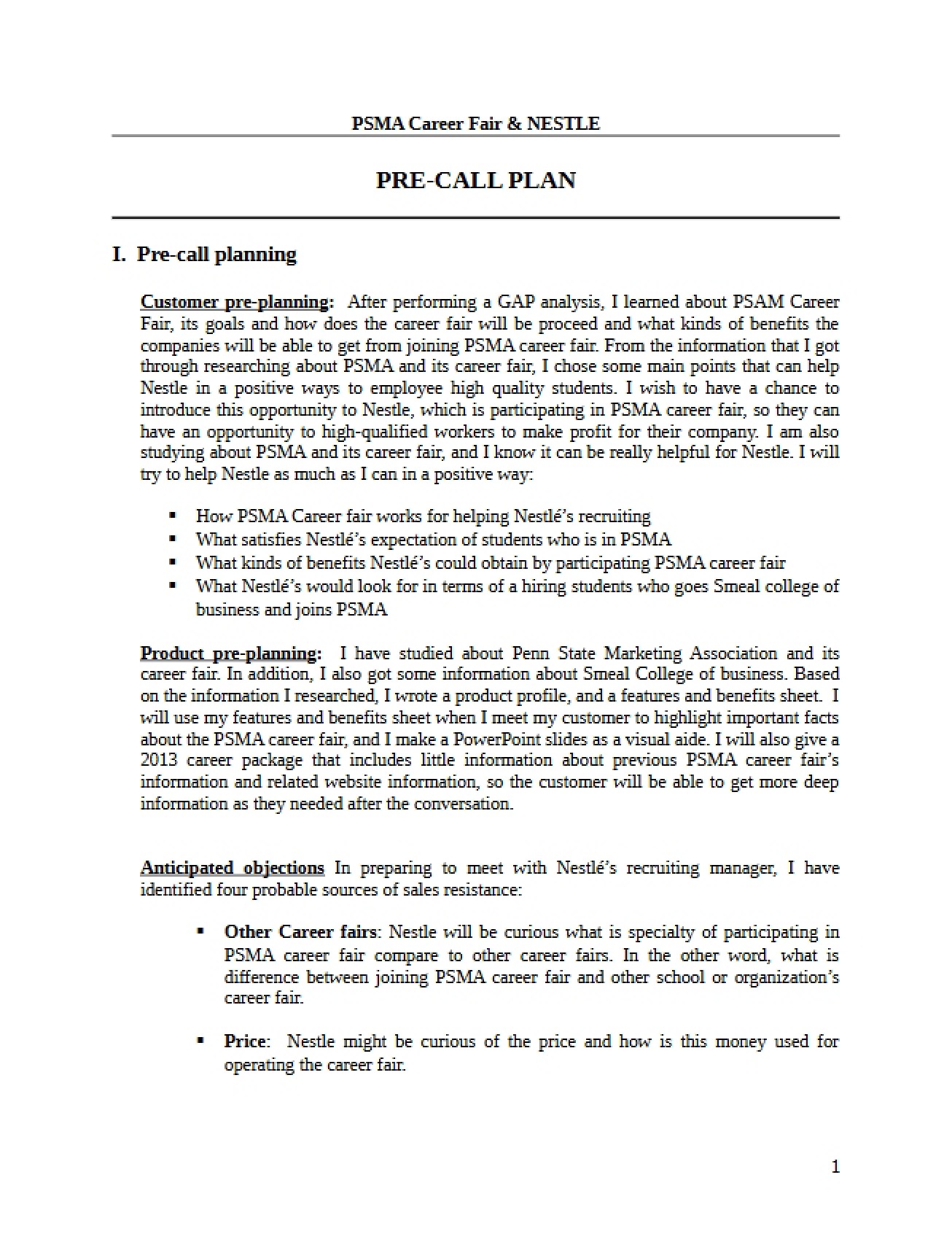 Plan for PSMA Pre-Call