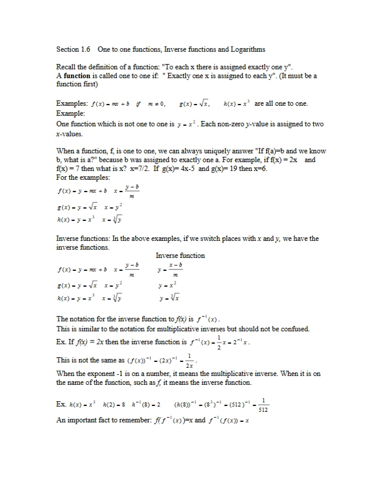 Section 1.6 Notes for Math 131
