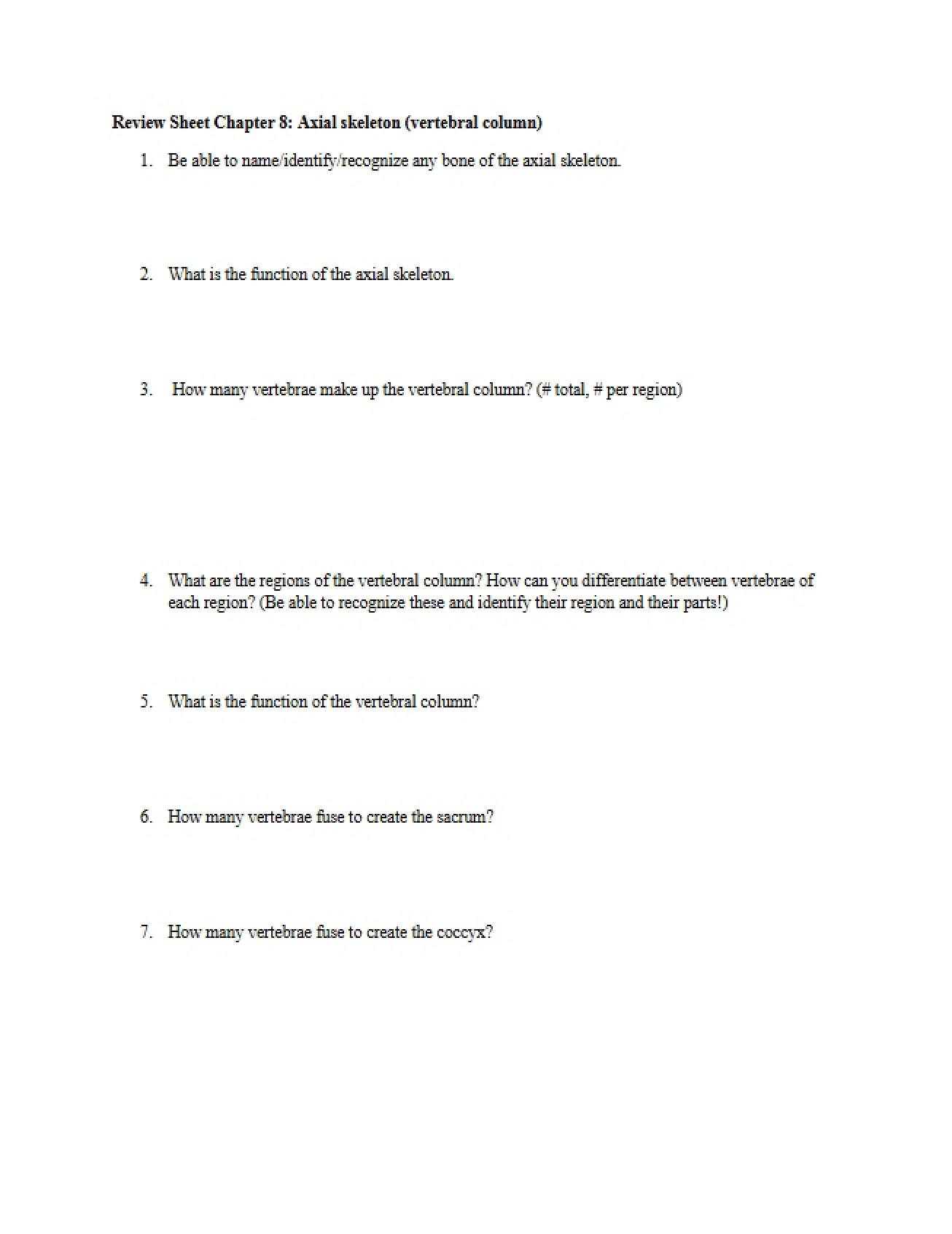 Vertebral Column Review Chapter 7