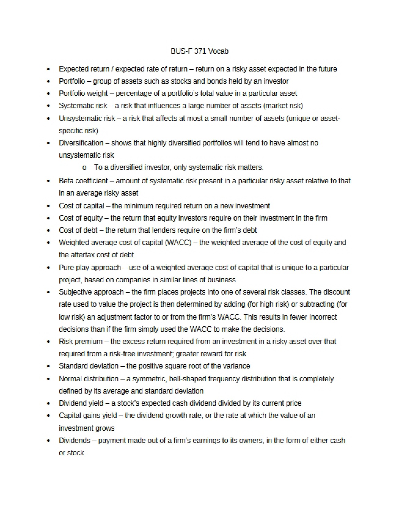 Integrated Finance Lecture Notes