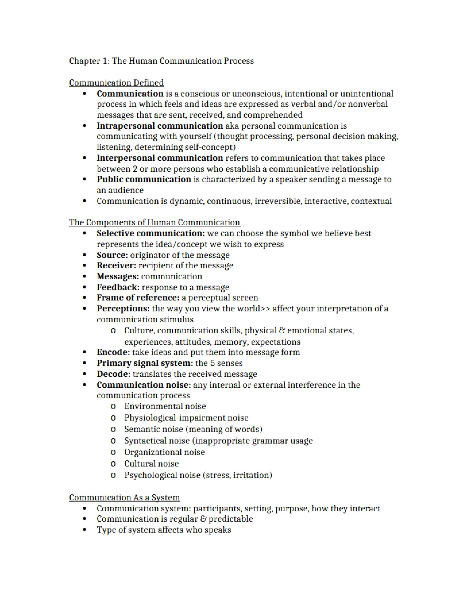 Human Communication Process (Ch 1)