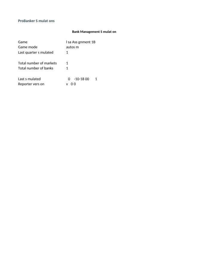 Performance Report - Bank Management Simulation Game