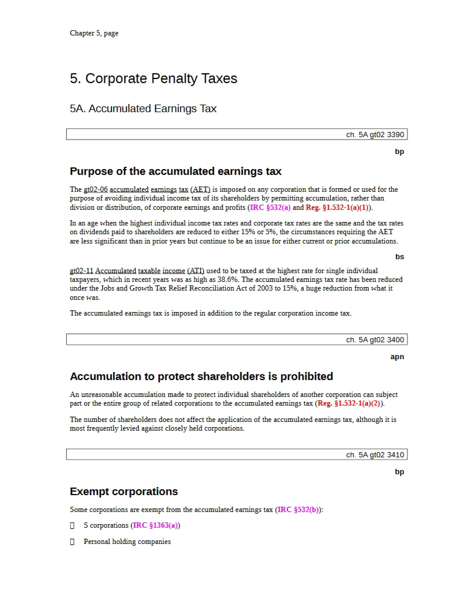 Notes on Corporate Penalty Taxes