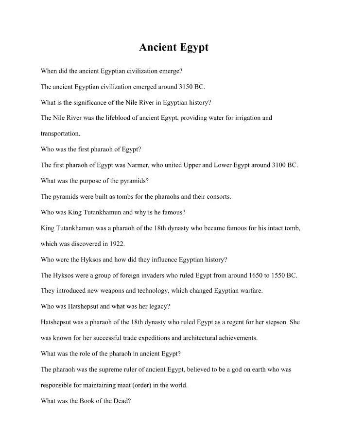 Nile River, Pyramids, and Pharaohs of Ancient Egypt