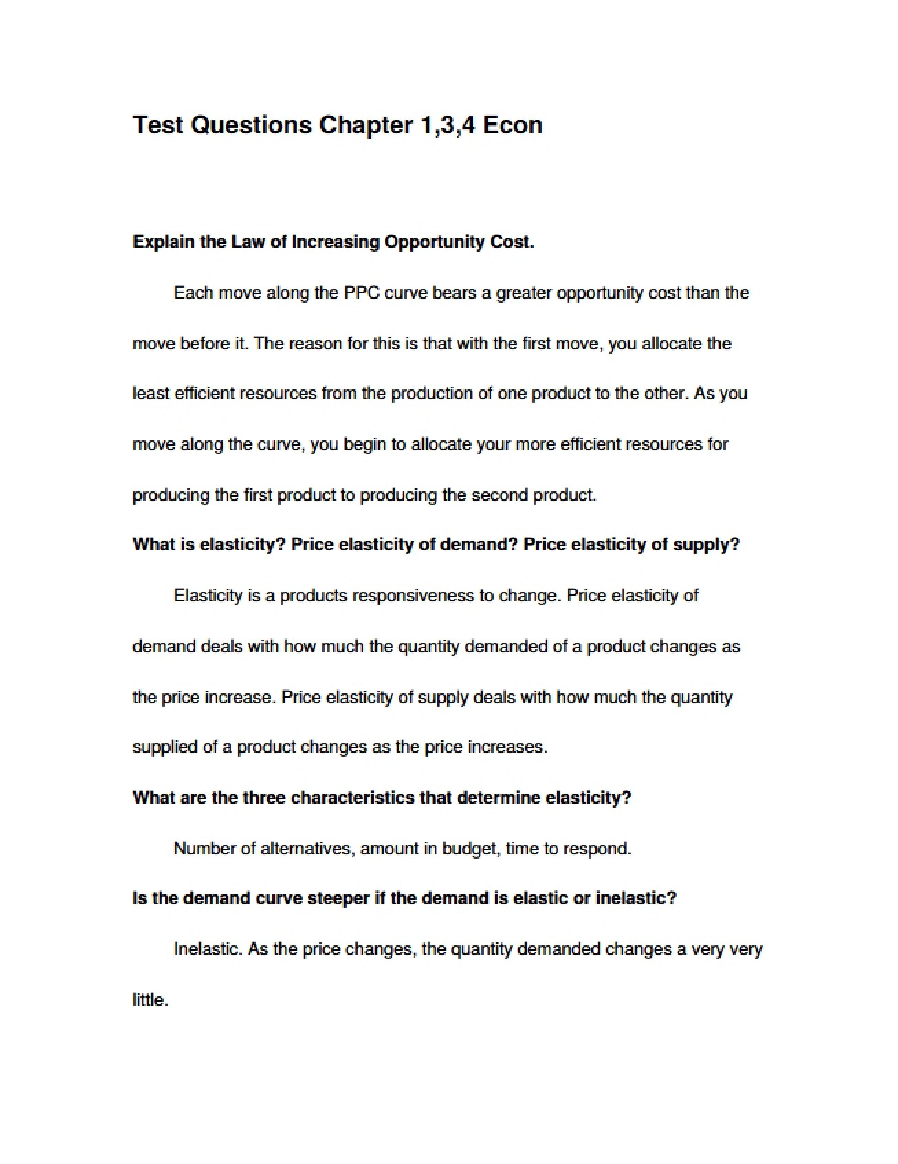 Test Questions Chapters 1, 3, and 4