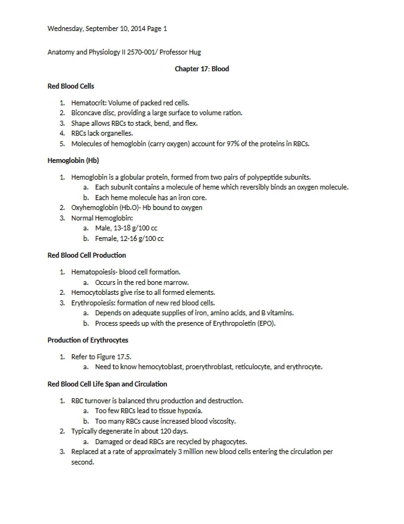 Blood Composition and Function (Chapter 17)