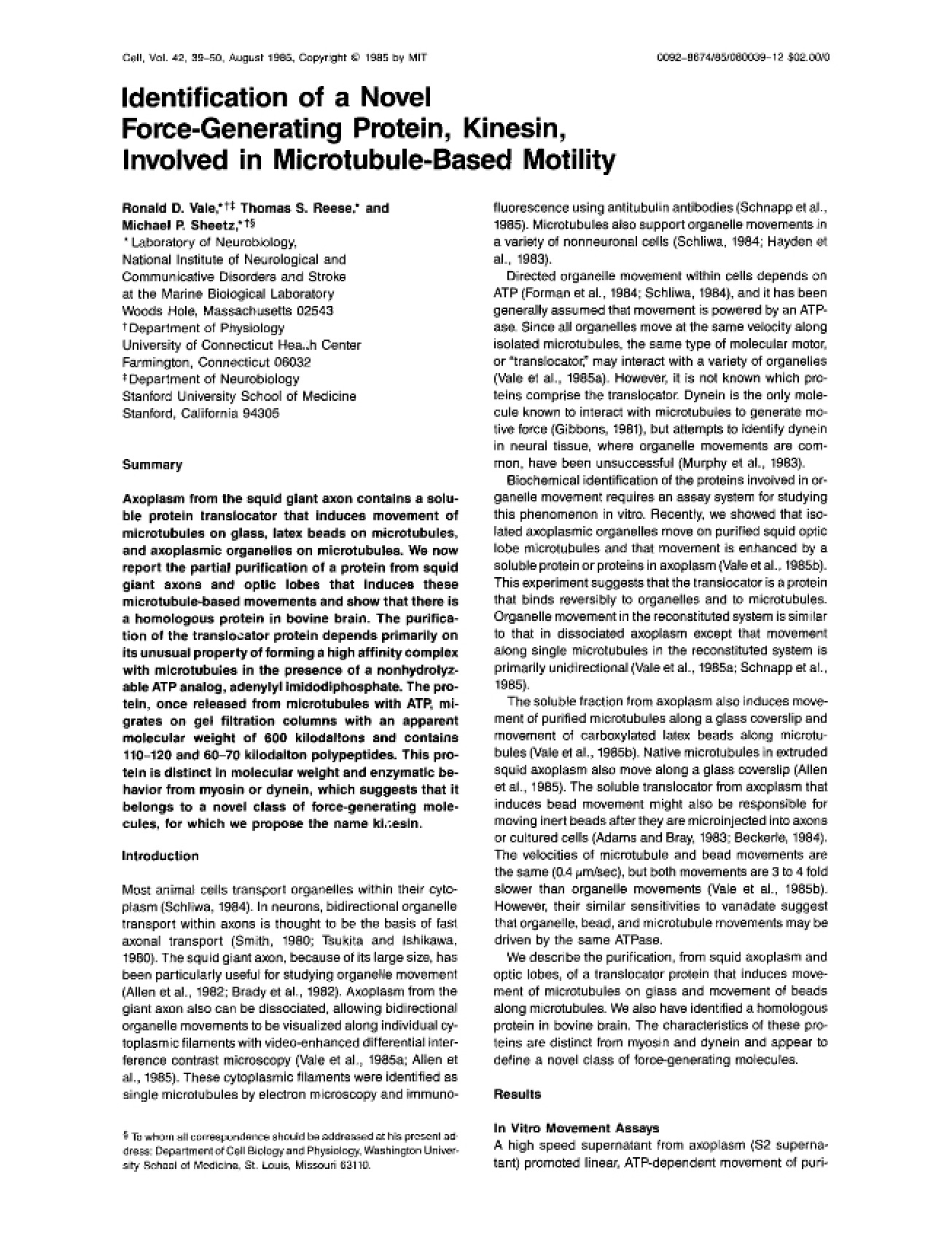 Kinesin Novel Force-Generating Protein in Microtubule Motility