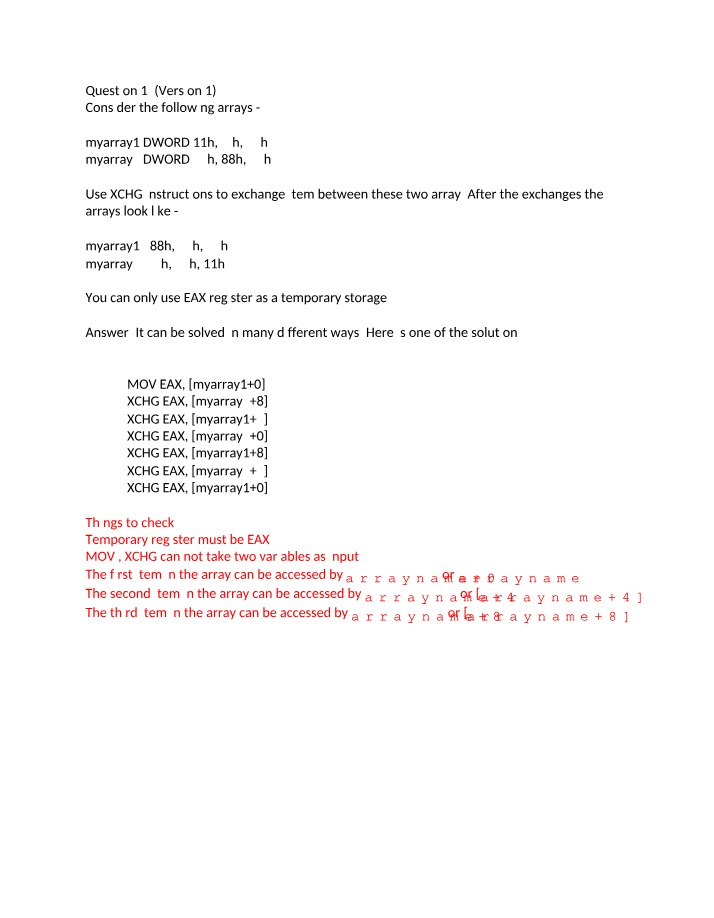 Array Item Exchange with XCHG Instructions
