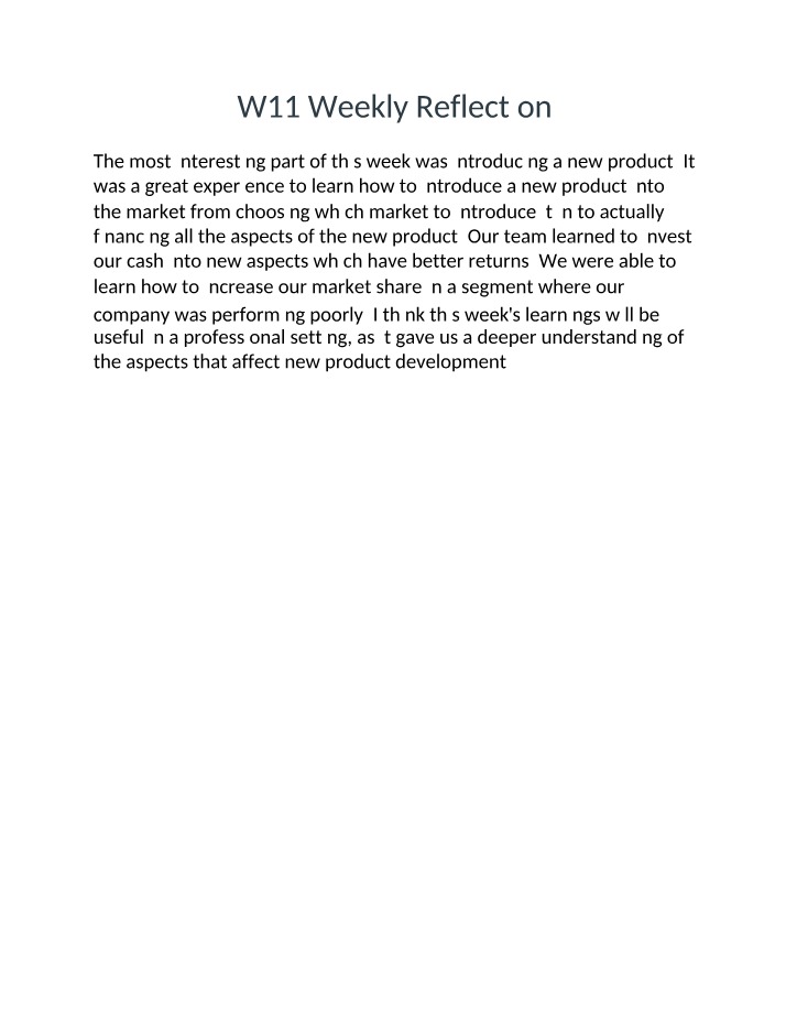Weekly Reflection W11