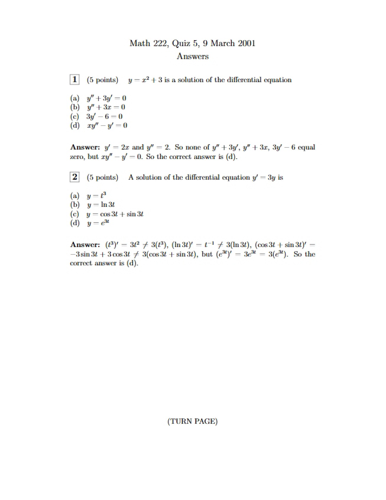Quiz Five for Math 222