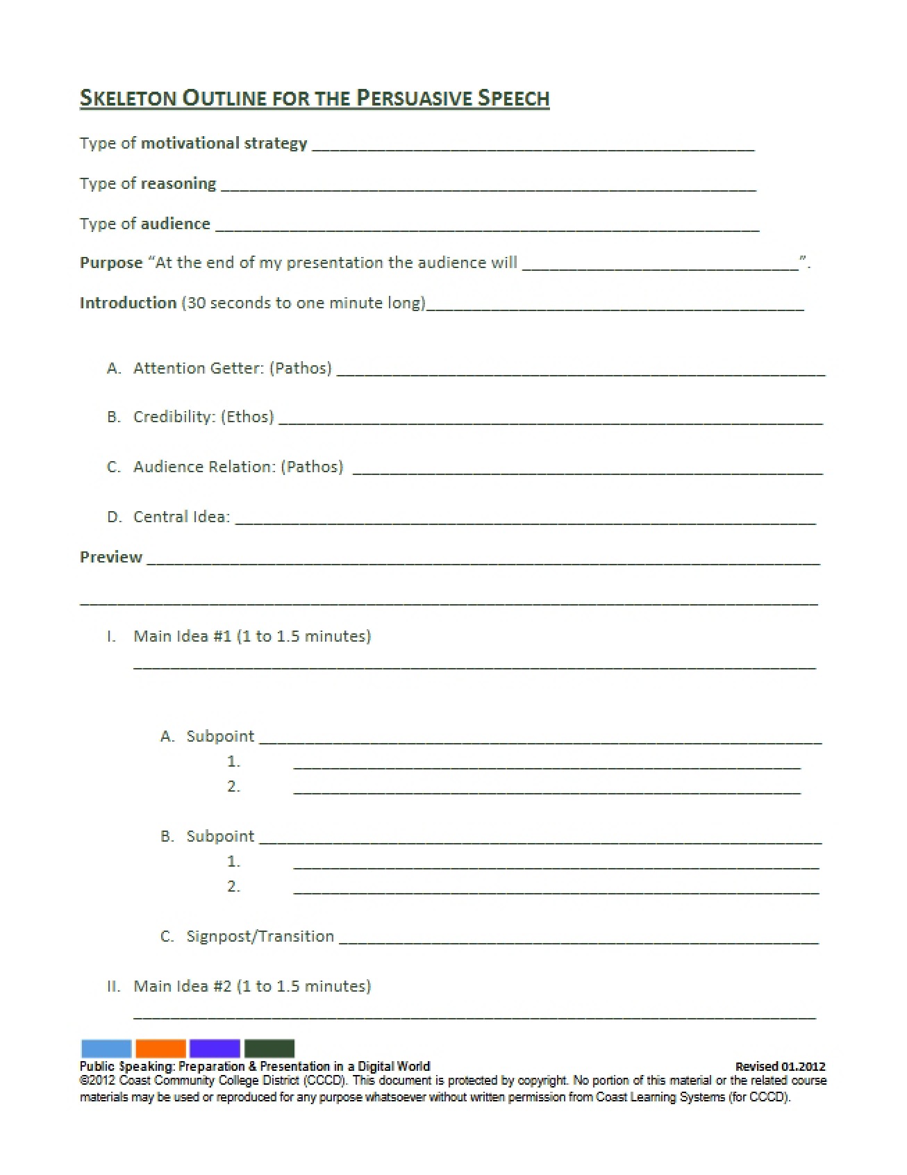 Skeleton Outline for a Persuasive Speech