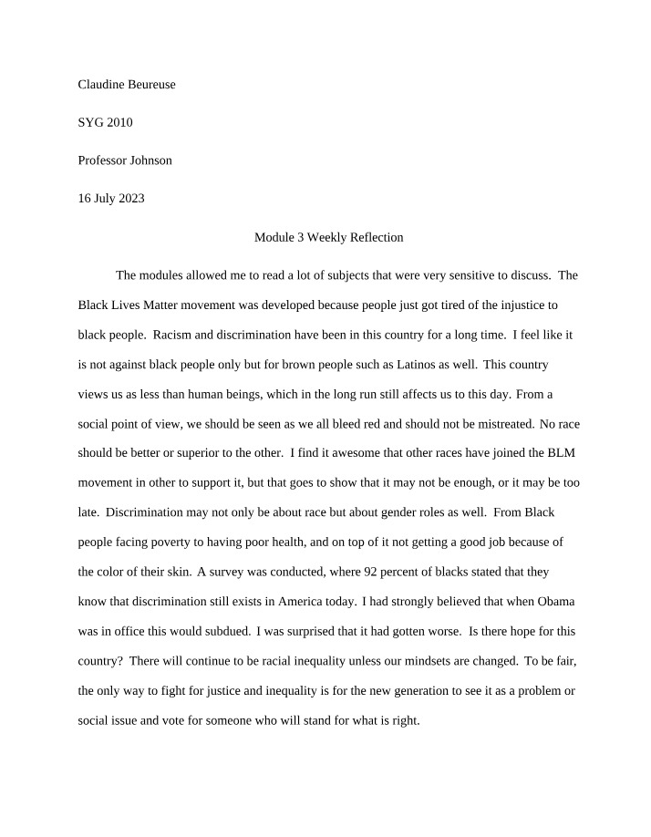 Reflection for Week 3 - Module 3