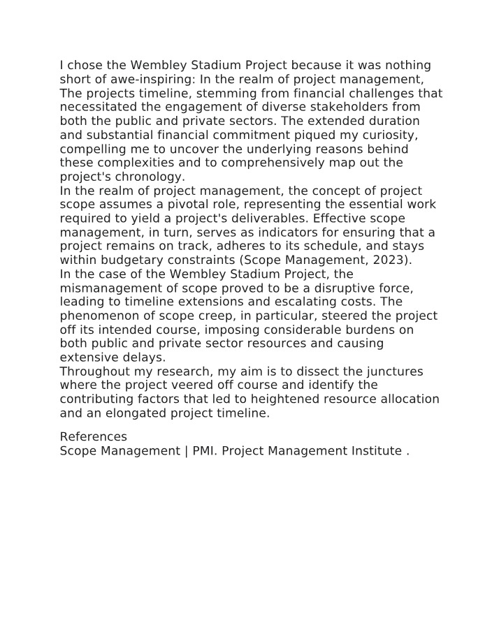 Analysis of the Wembley Stadium Project