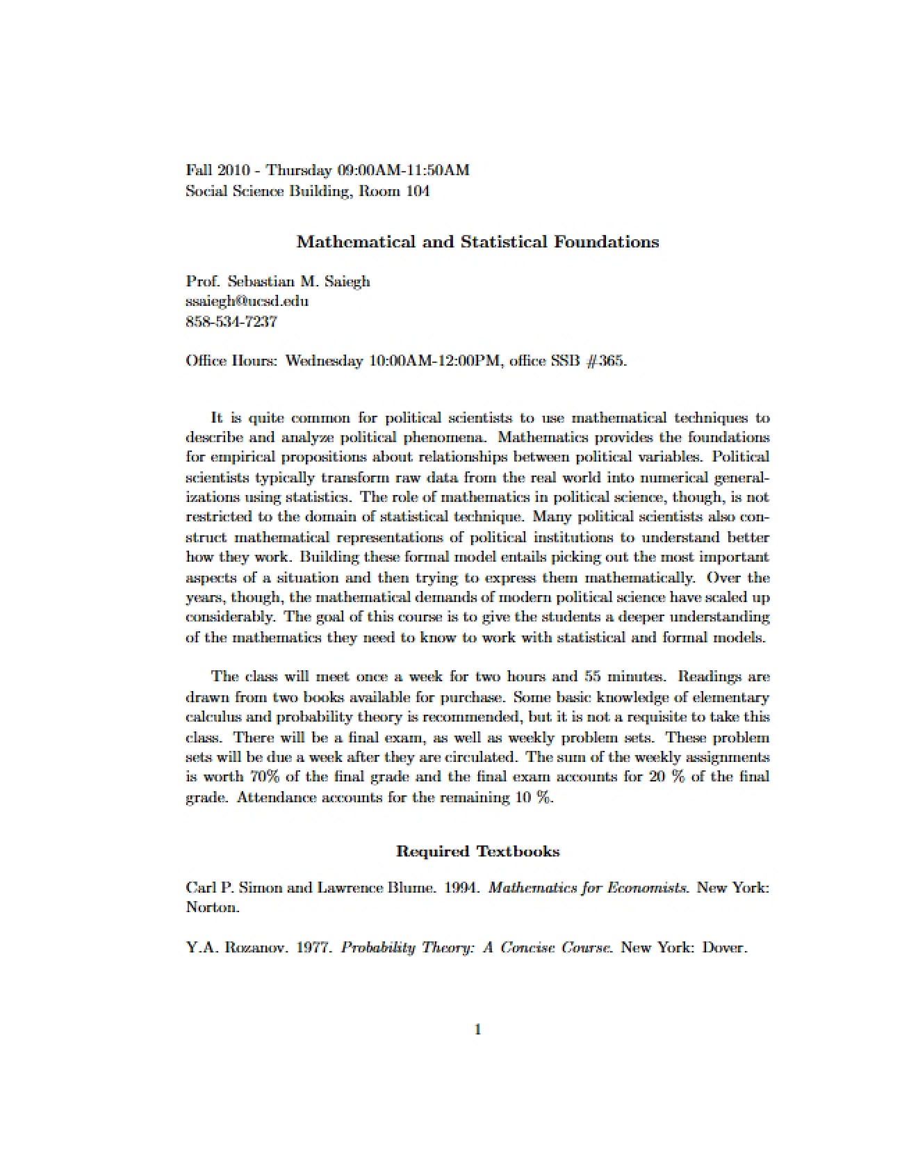 Mathematical and Statistical Foundations Curriculum