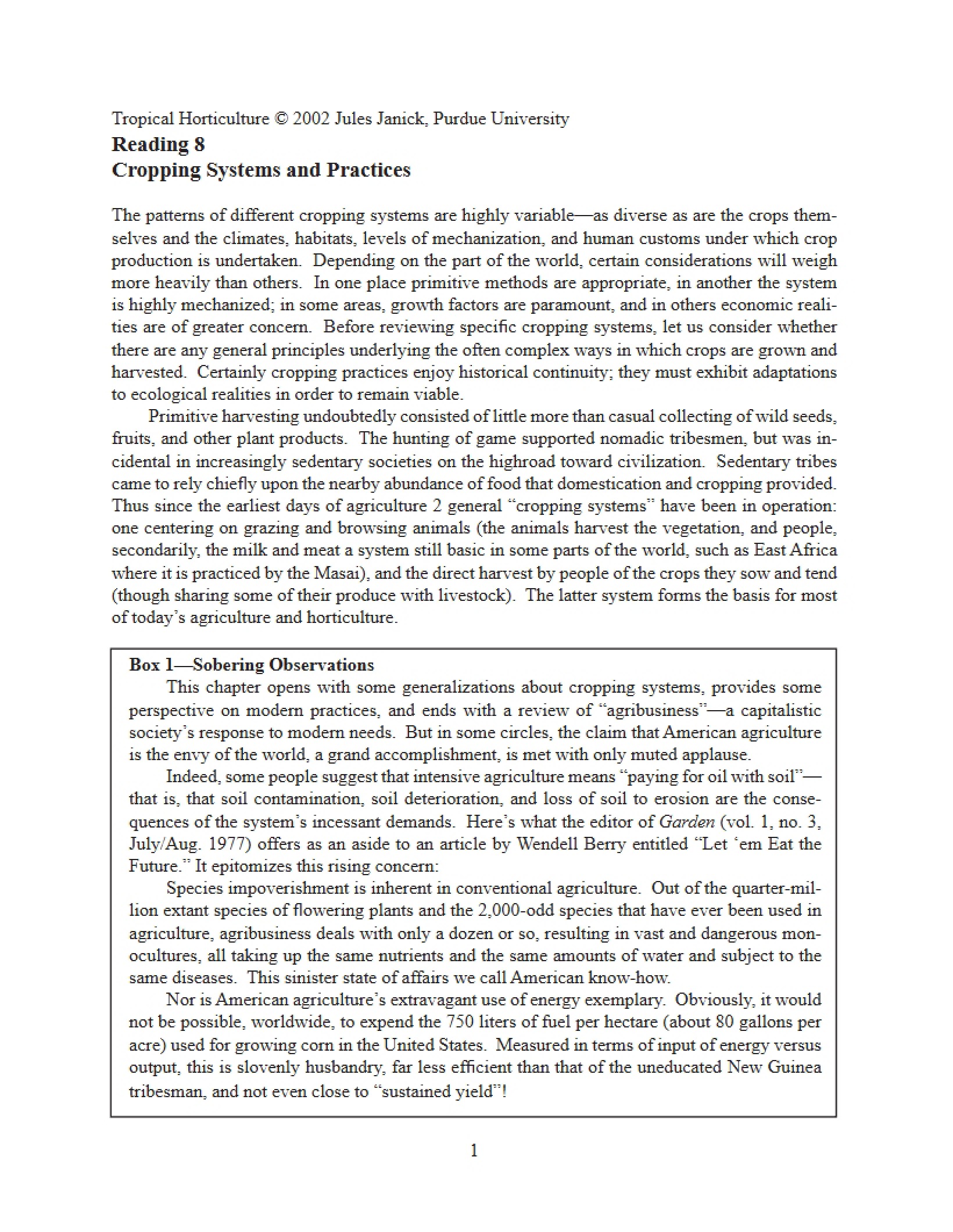 Practices and Systems of Cropping