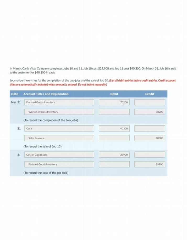 Journalizing Job 10 Completion and Sale in March