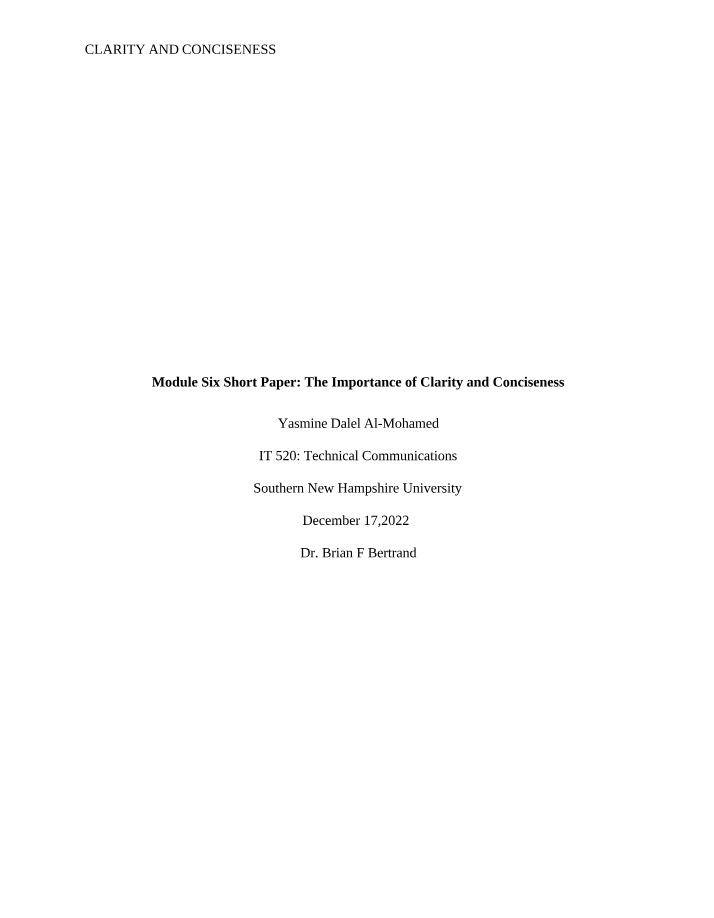 Clarity and Conciseness - Module Six Short Paper