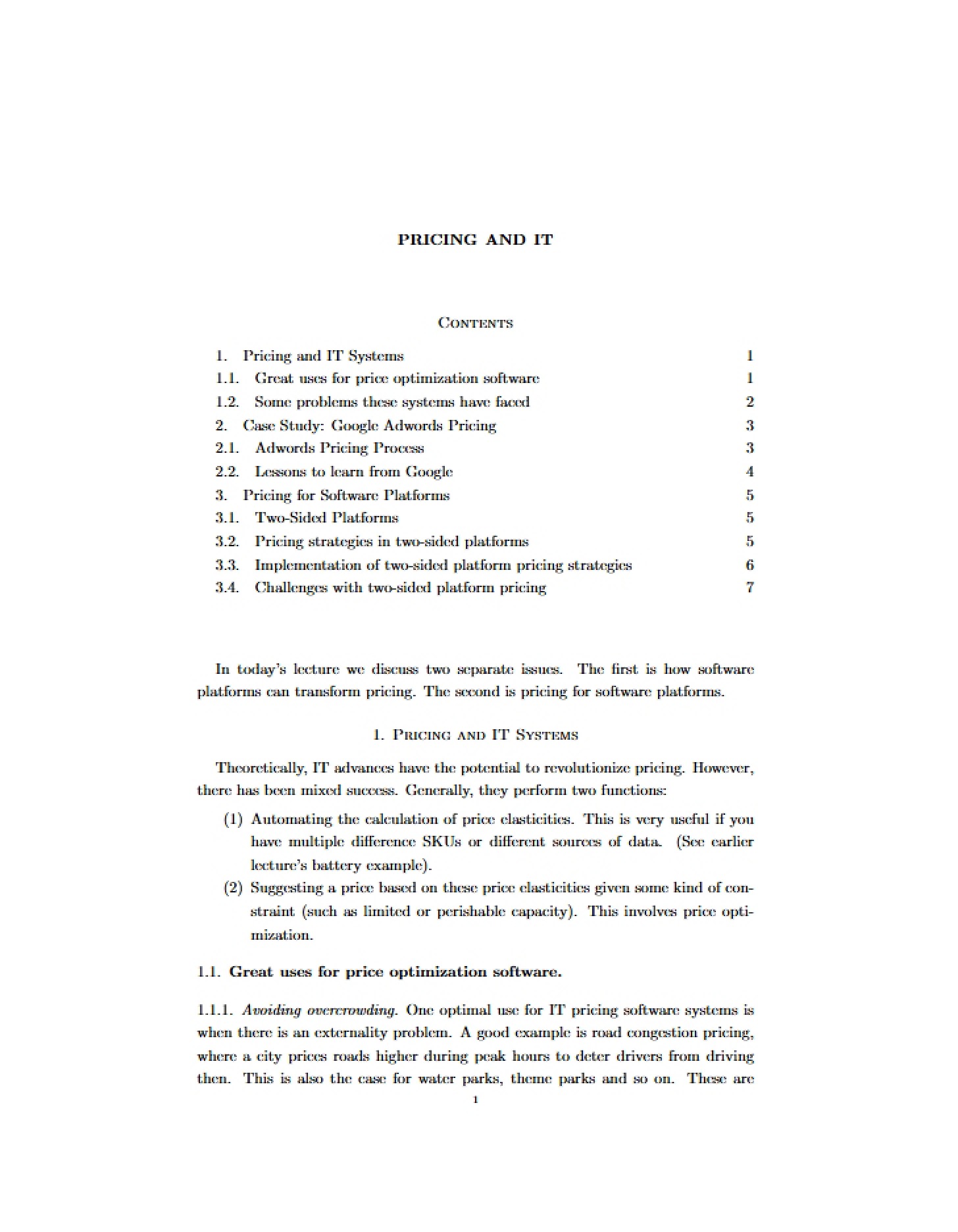 IT Systems and Pricing