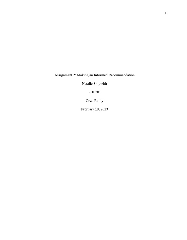 Making an Informed Recommendation - Assignment 2