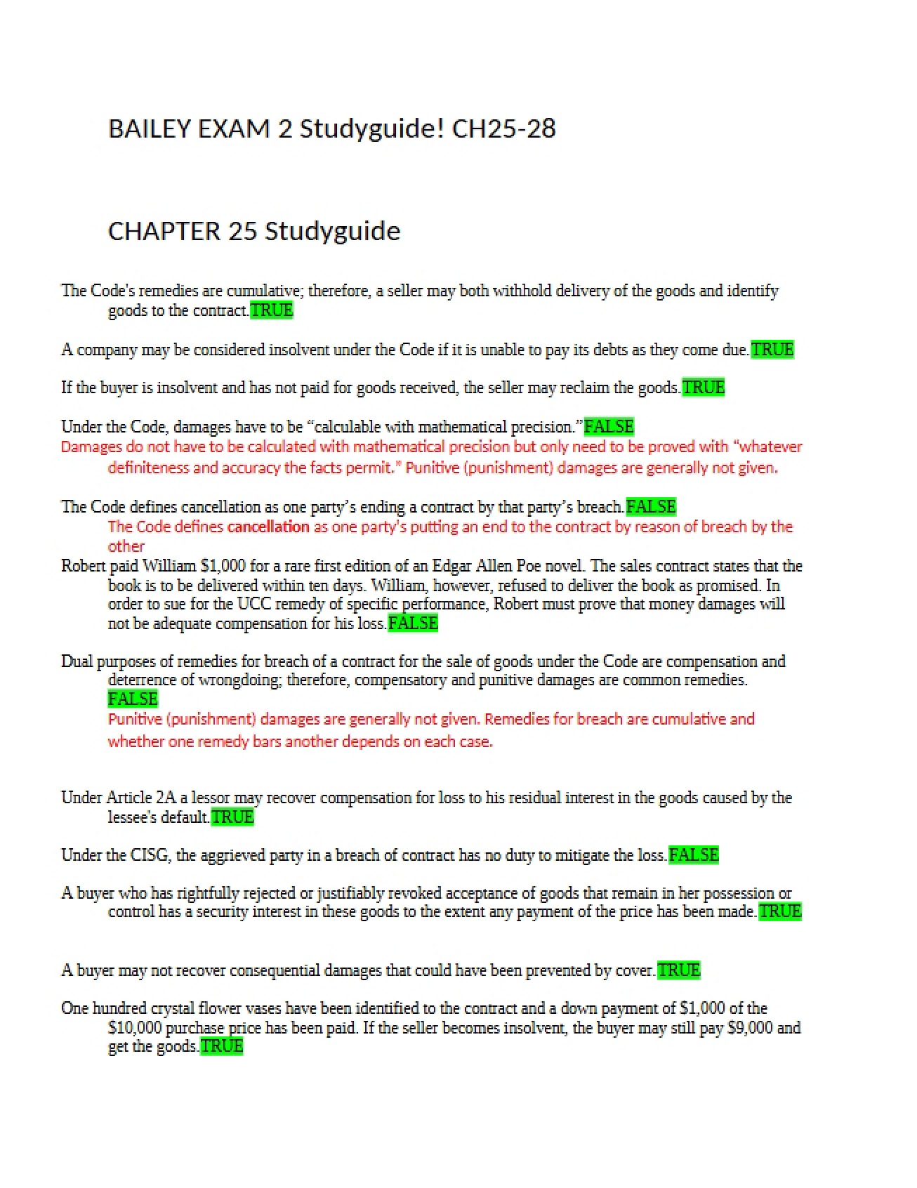 Study Guide for Chapter Twenty-Five